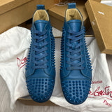 Authentic Christian Louboutin Blue Leather Spikes Sneakers 9.5UK 43.5 10.5US