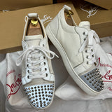 Authentic Christian Louboutin White Reflective Spikes Sneakers 10UK 44 11US