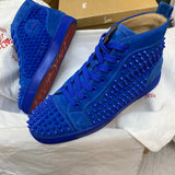 Authentic Christian Louboutin Blue Suede Spikes Sneakers 7UK 7 41 8US