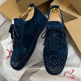 Authentic Christian Louboutin Blue Degra Strass Suede Sneakers 10UK 44 11US