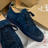 Authentic Christian Louboutin Blue Degra Strass Suede Sneakers 10UK 44 11US