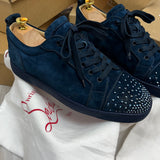 Authentic Christian Louboutin Blue Degra Strass Suede Sneakers 10UK 44 11US