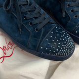 Authentic Christian Louboutin Blue Degra Strass Suede Sneakers 10UK 44 11US