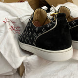 Authentic Christian Louboutin Black Suede Embroider Sneaker 9.5UK 43.5 10.5US